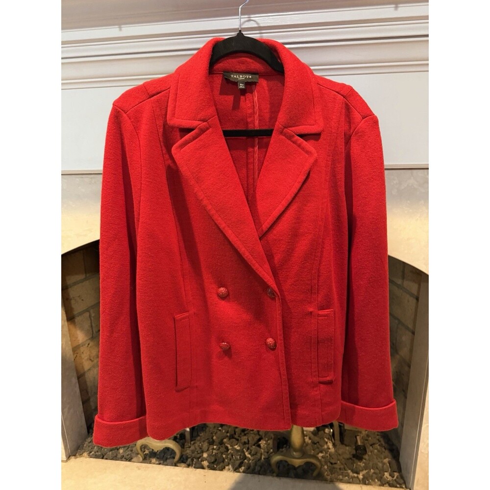 Talbots Double Breasted Wool Blend Red Coat Size 16W